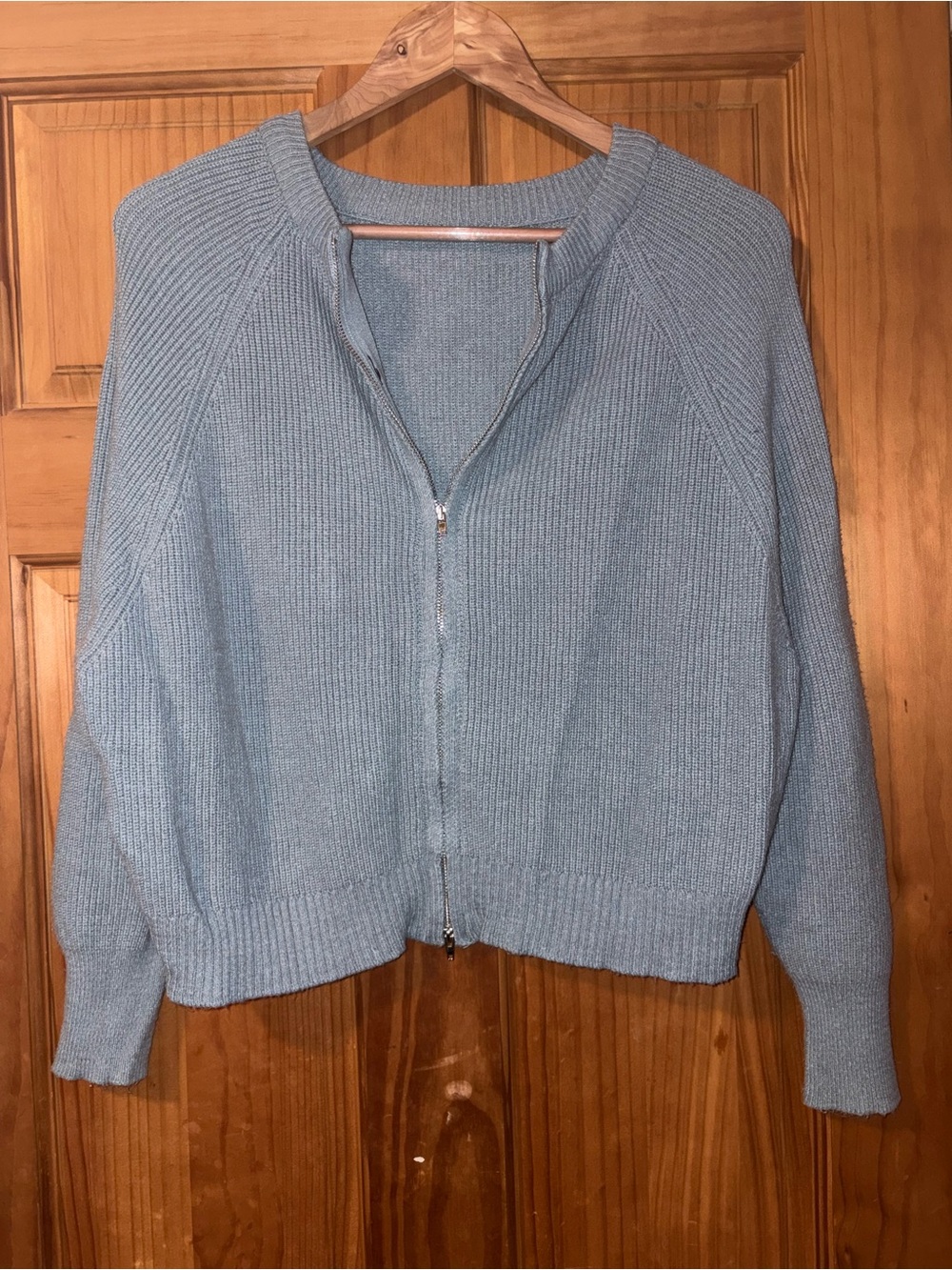 Mavi Sky Blue Zip Front Ribbed Cardigan